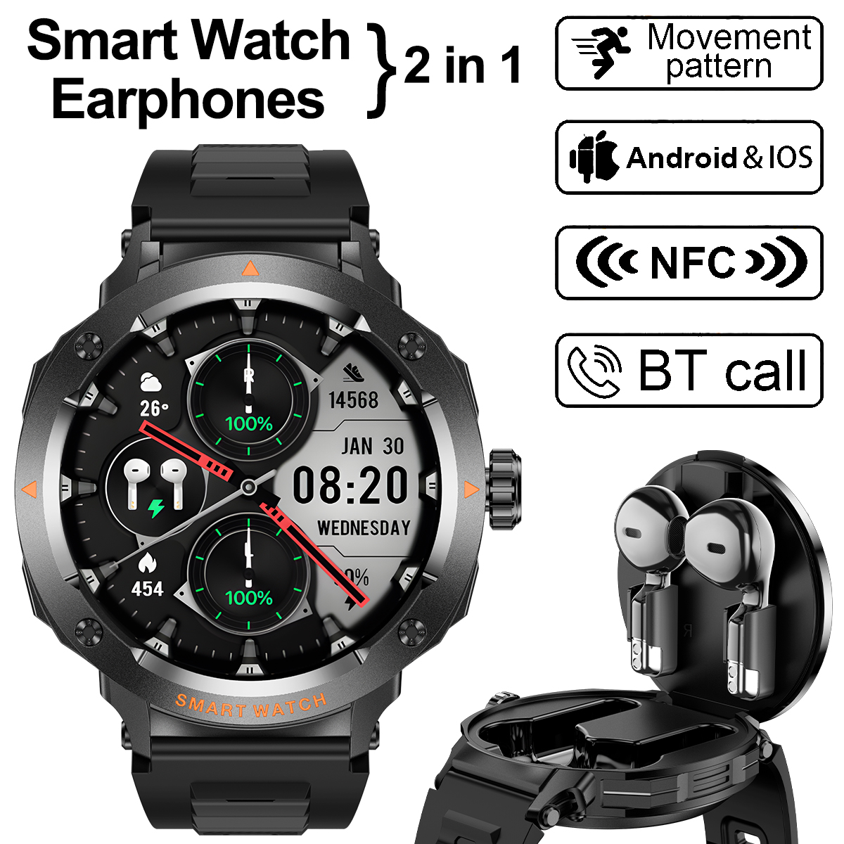 NFC Smart Watch Wireless Earph – Luxury Watch Repair recenzja i cena